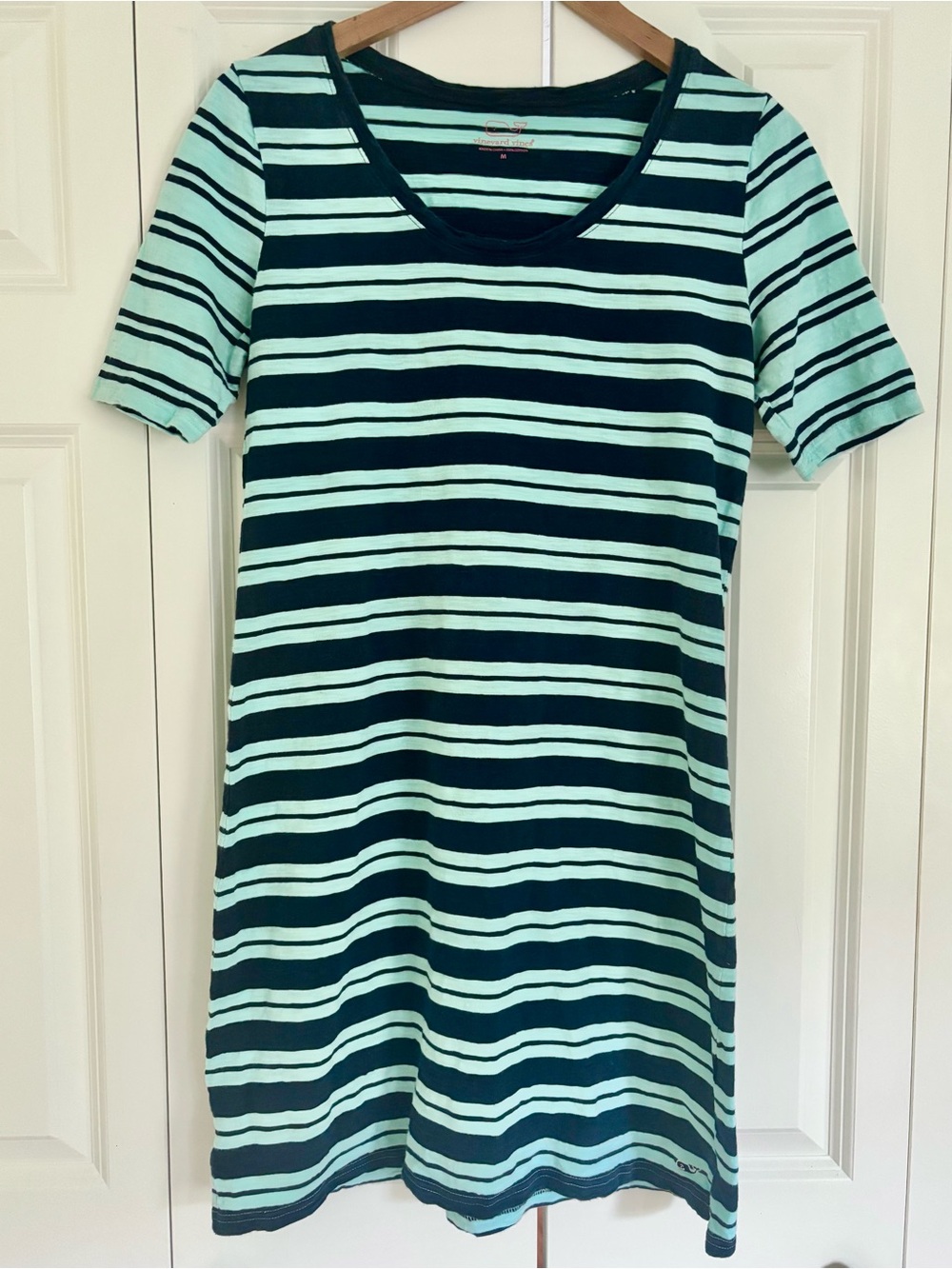 Vineyard Vines Striped T-Shirt Dress Medium Navy Aqua/Mint Nautical Cotton